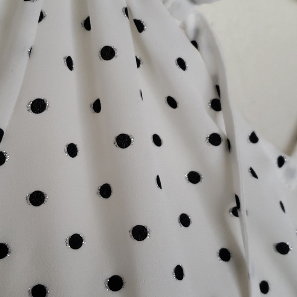 White/Black/Silver Polka Dot Long Sleeve Top - Picture 2 of 10